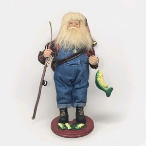 Santa Figurine‎ Gone Fishing Christmas Holiday Decorations Fishing Rod & Fish